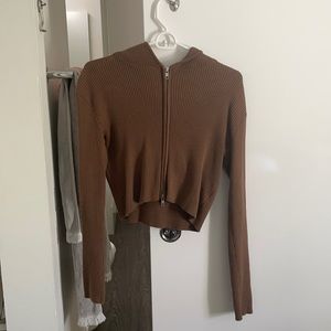 Cropped Brandy Melville Ribbed Brown Hoodie